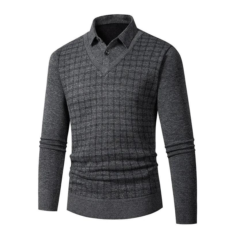 Men's Winter Fleece-Lined Warm Illusion Pullovershirt Collar Knitted Top Casual Scene Other Material Sweater