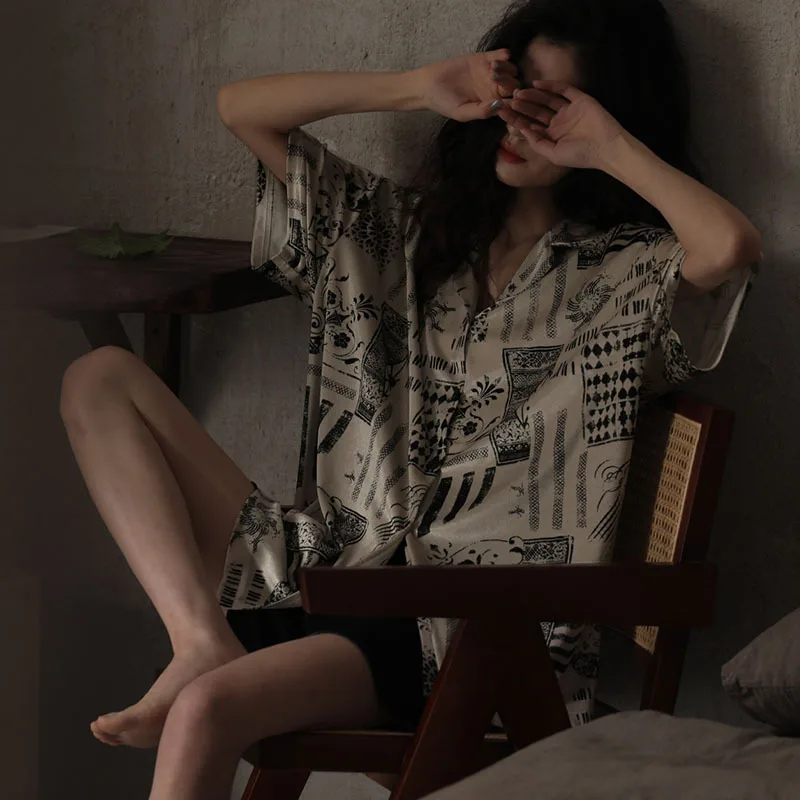 Women Loungewear Set Casual Sleepwear Summer Short-sleeve Pajamas Designer Pj Sets Pyjamas For Female