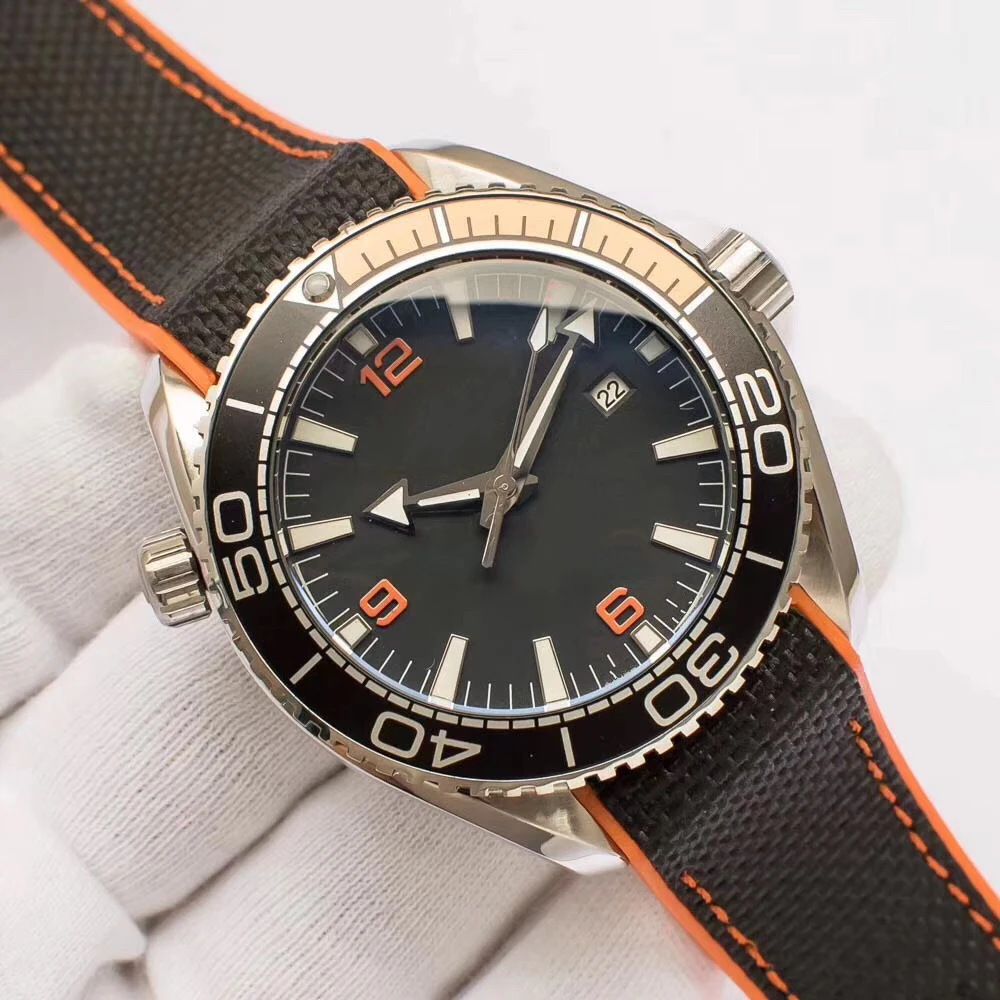 mens automatic mechanical watch canvas orange rubber strap waterproof wristwatches
