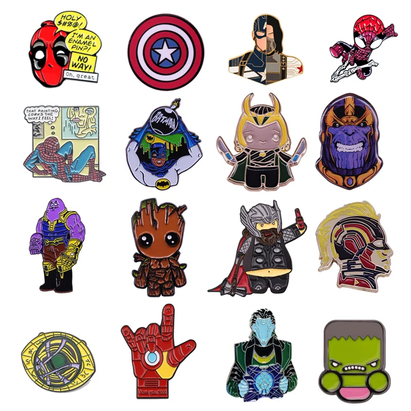

Комиксы Marvel, Человек-паук, Тор, Локи, Халк, Грут, крутая эмалированная Шпилька, фильм, искусственный отворот, Шпилька для телефона, ювелирные ...