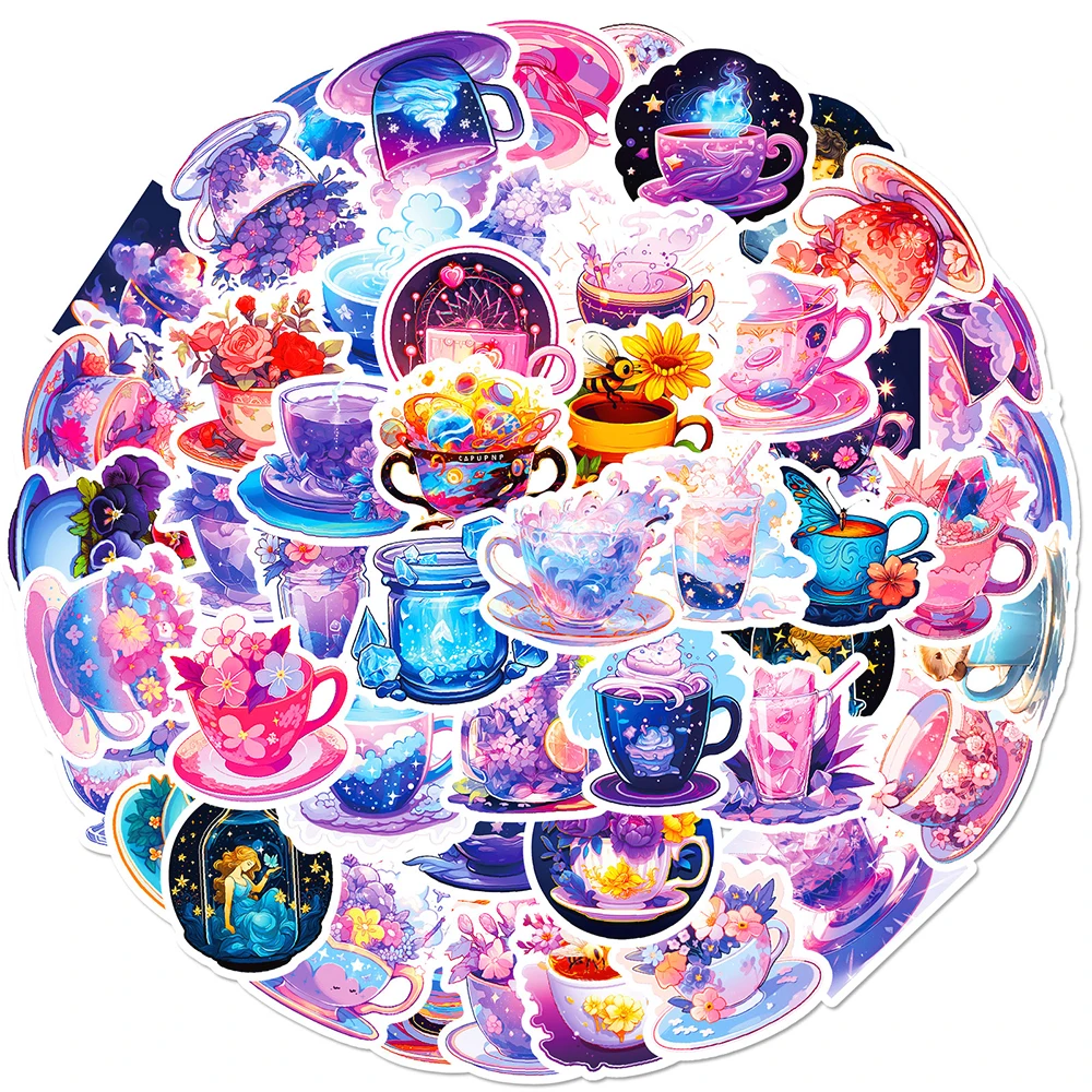 

10/50Pcs Cartoon Cute Cup Flower Aesthetic Varied Sticker Pack for Kids Scrapbooking Car Wall Decoration Graffiti Sticker Decals