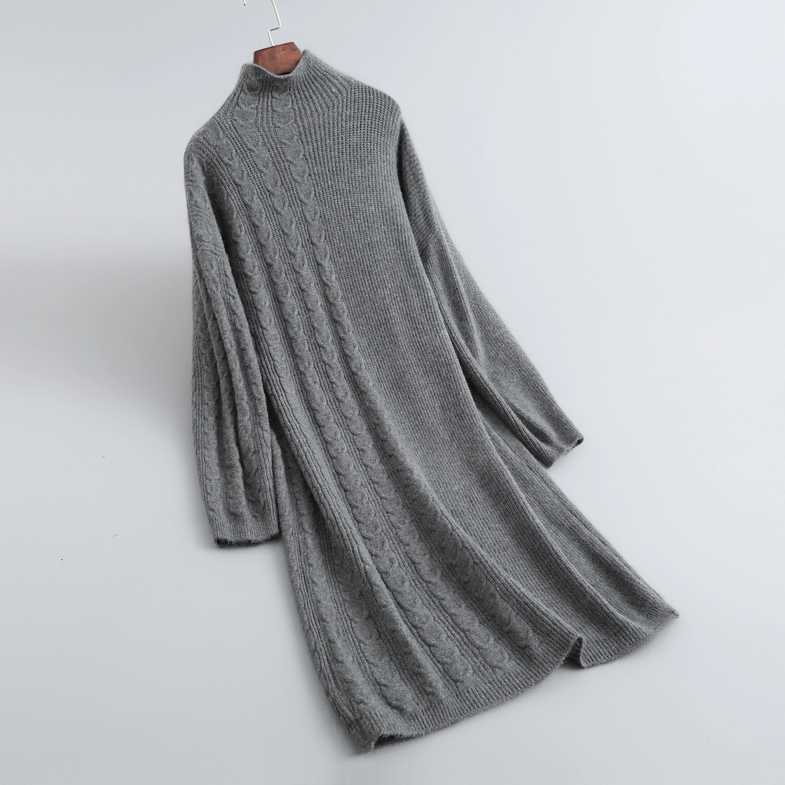 

Autumn and Winter Women's Casual Solid High Neck Long Sleeve Loose Knitted Dress