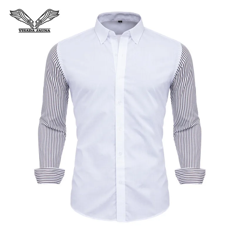 Plus Size Men's Clothing Oversized Slim Fit Mens Business Casual Long Sleeved Shirt Classic Striped Male Social Dress Shirts