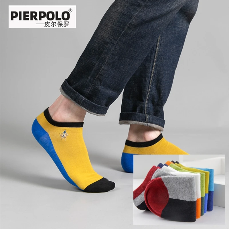 Deodorant ship socks men's latest fashion casual socks color embroidery anti slip genuine boys' favorite gift pure cotton socks