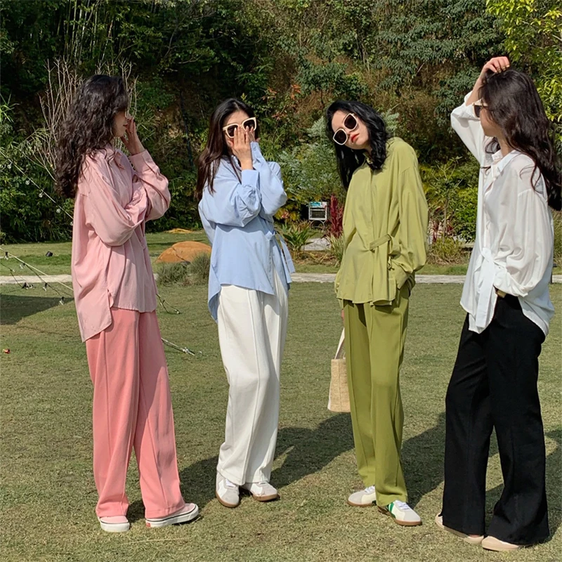 

Новинка Весна 2022, женские элегантные рубашки, однотонные стандартные Модные свободные рубашки в Корейском стиле, рубашки на шнуровке