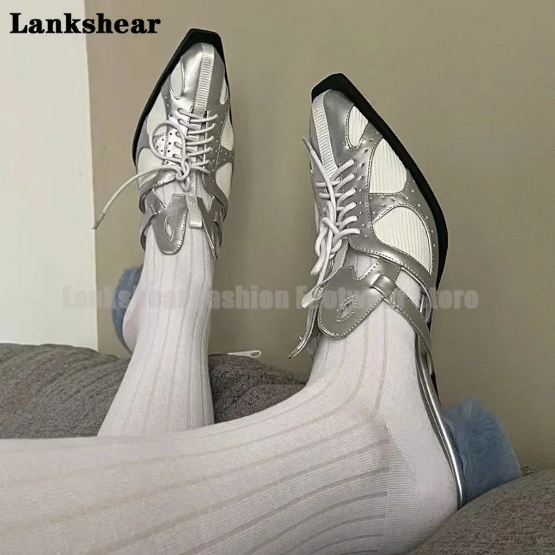 Туфли Muller женские на шнуровке летние сандалии с острым носком высоком каблуке