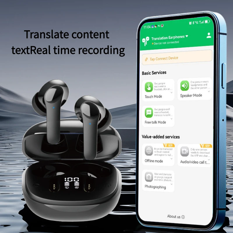 Фото Наушники-переводчики в режиме реального времени, Bluetooth 5.3, поддержка перевода на 150 языков, шумоподавление, умное сенсорное управление, цифровой LED-дисплей. №3