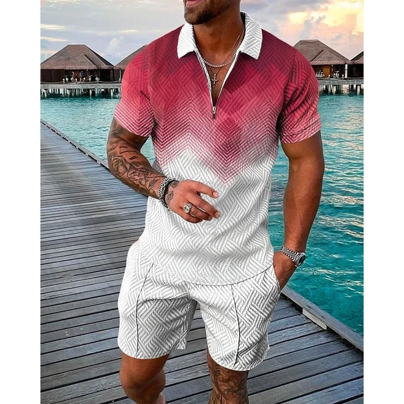 

Badassdude Men's Casual Printed Short Sleeve Polo Suit