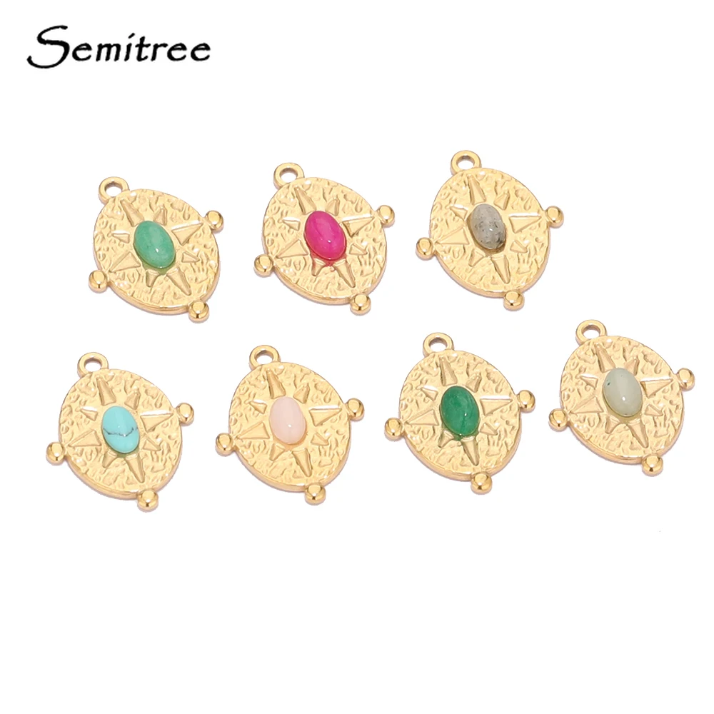 

5pcs Stainless Steel Natural Stone Sun Medal Charms Pendants for DIY Jewelry Making Women Necklace Accessories Supplies
