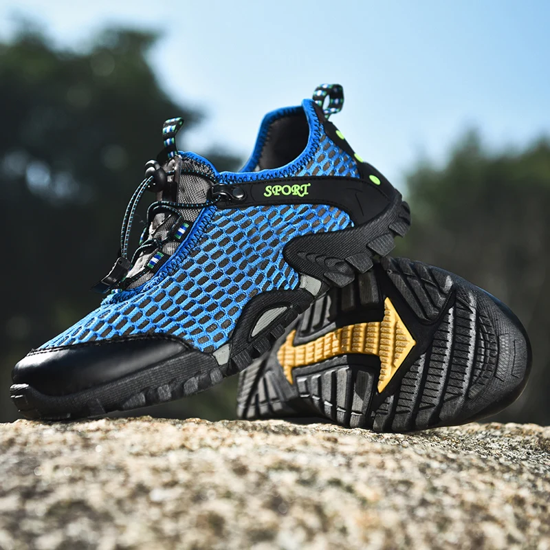 JIEMIAO Summer Mountain Trekking Shoes Mesh Breathable Men Sneakers Outdoor Non-Slip Sport Hiking Shoes Quick-dry Water Shoes