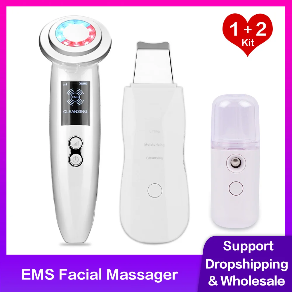 

Уход за лицом вибрирующий массажер для лифтинга кожи вокруг глаз удаление морщин ультразвуковой скребок для кожи Набор для очистки пор лиц...