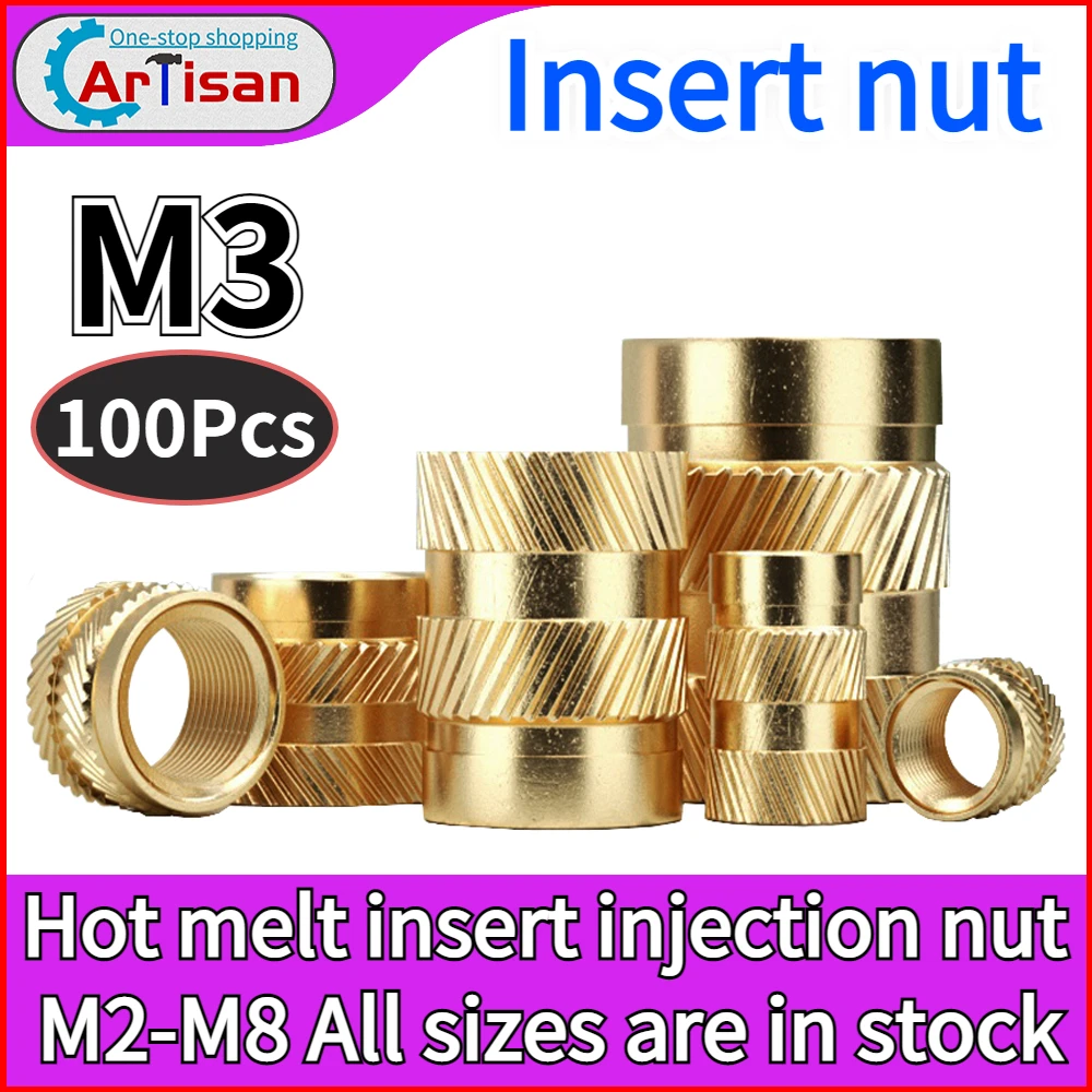 

100Pcs M3 Brass Knurled Injection Nut Inserts Nut Heat Set Embed Parts Female Pressed Fit Into Holes for 3D Printing Rivet Nuts