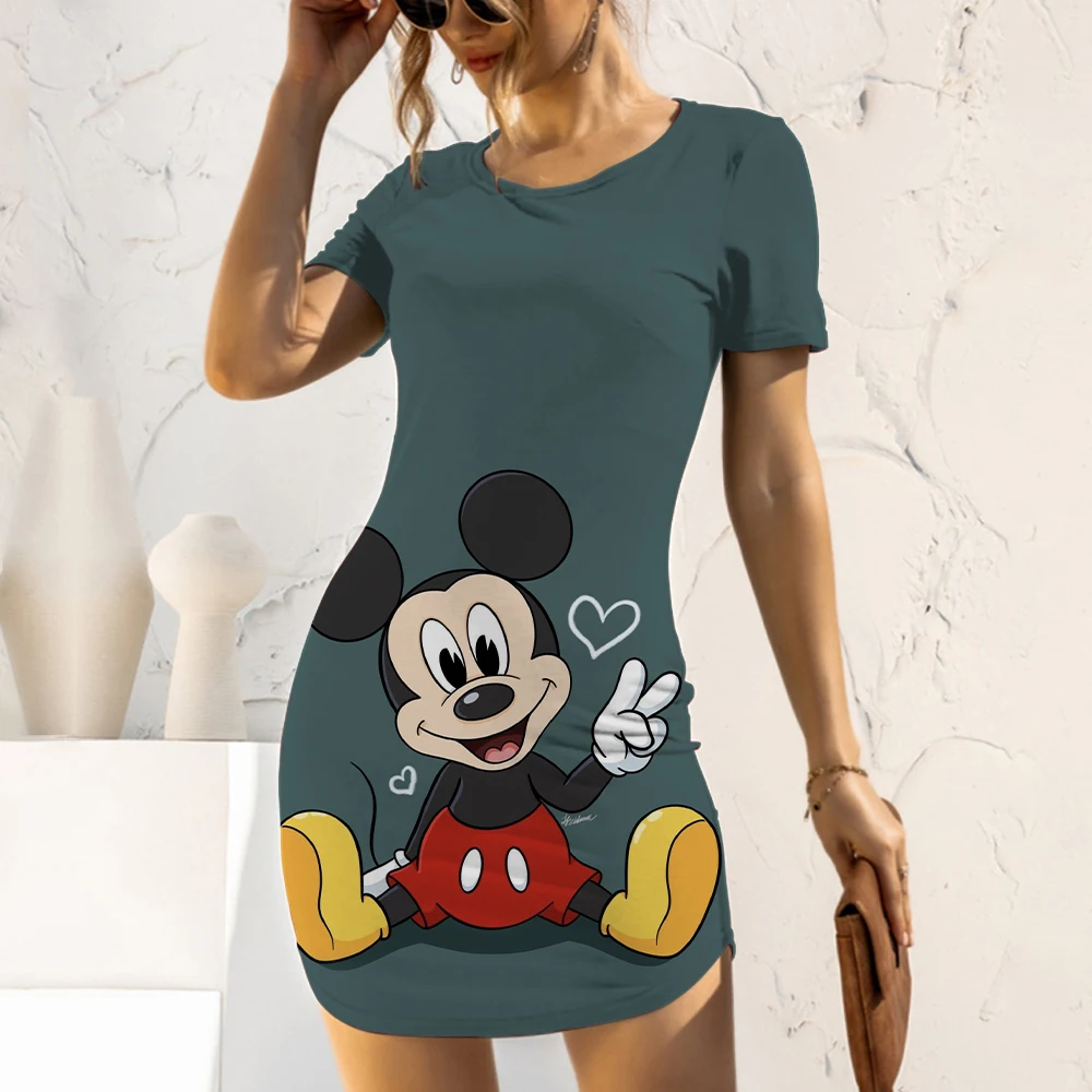 

Minnie Mouse Slim Fit Elegant Dresses for Women 2022 Casual Cartoon Disney Mickey Fashion Tight Top Sexy Women's Dress Print 5XL