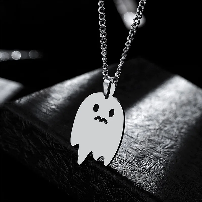 

Cartoon Anime Little Monster Pendant Necklace Cute Ghost Stainless Steel Necklaces Men Women Friendship Party Couple Jewelry