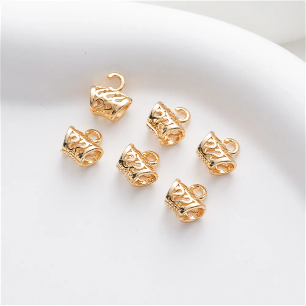 

10pcs 14K gold hollowed out bucket beads with hanging ring pendant buckle diy handmade hand string chain head ornament accessori