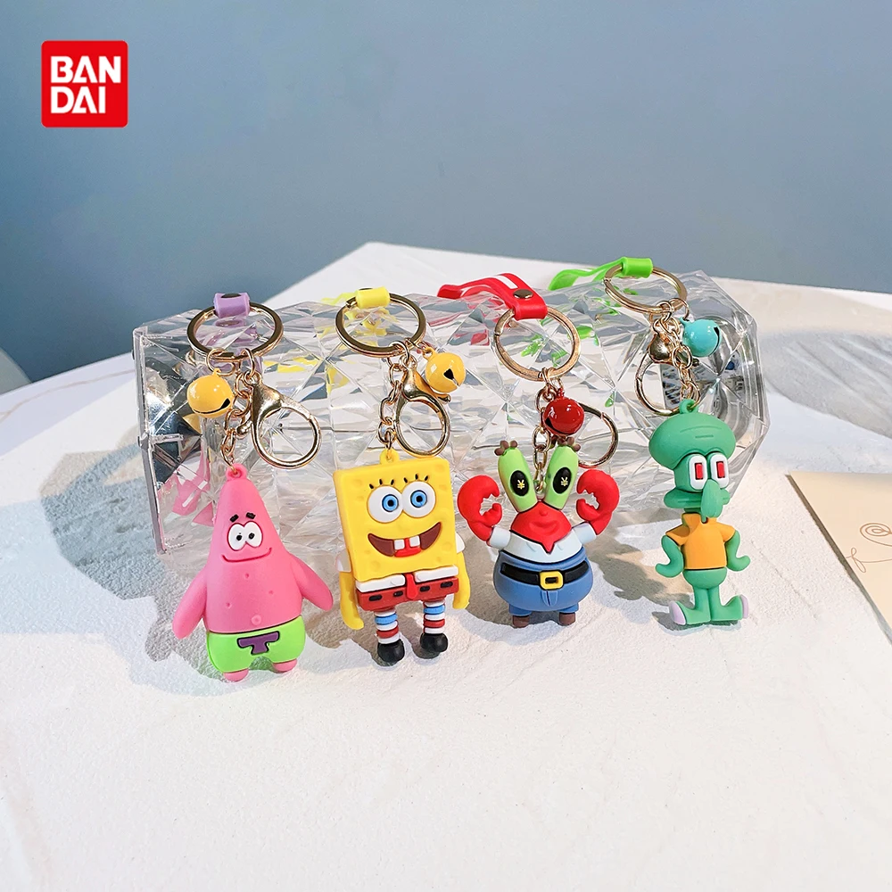 

Bandai SpongeBob SquarePants Anime Keychains Cute Patrick Star Silicone Keyrings Cartoon Figure Pendant Keyholder for Backpack