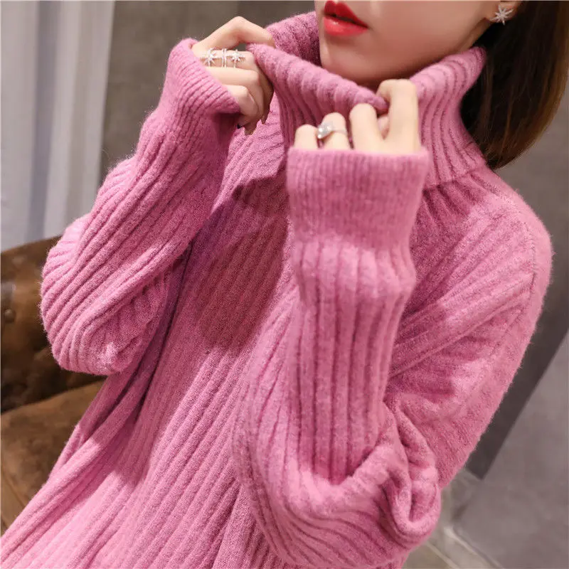 

2022 New Arrival Autumn Women Loose Casual Turtleneck Long Sleeve Pullover All-matched Knitted Korean Style Sweater P789