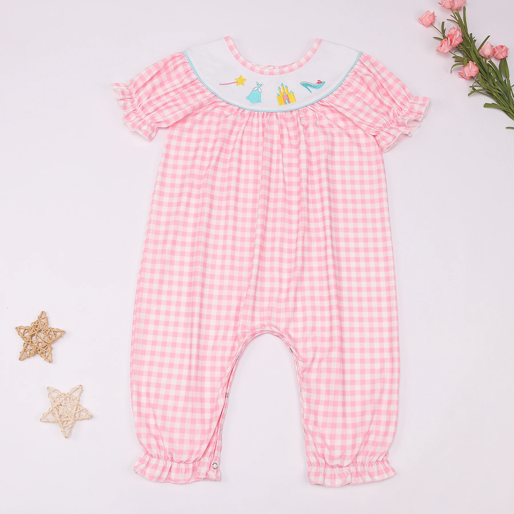 

Autumn 0-3T Bubble Pink Romper Casual Wear Babi Girls Clothes Princess Castle Embroidered Bodysuit New Born Pants Lace One Piece