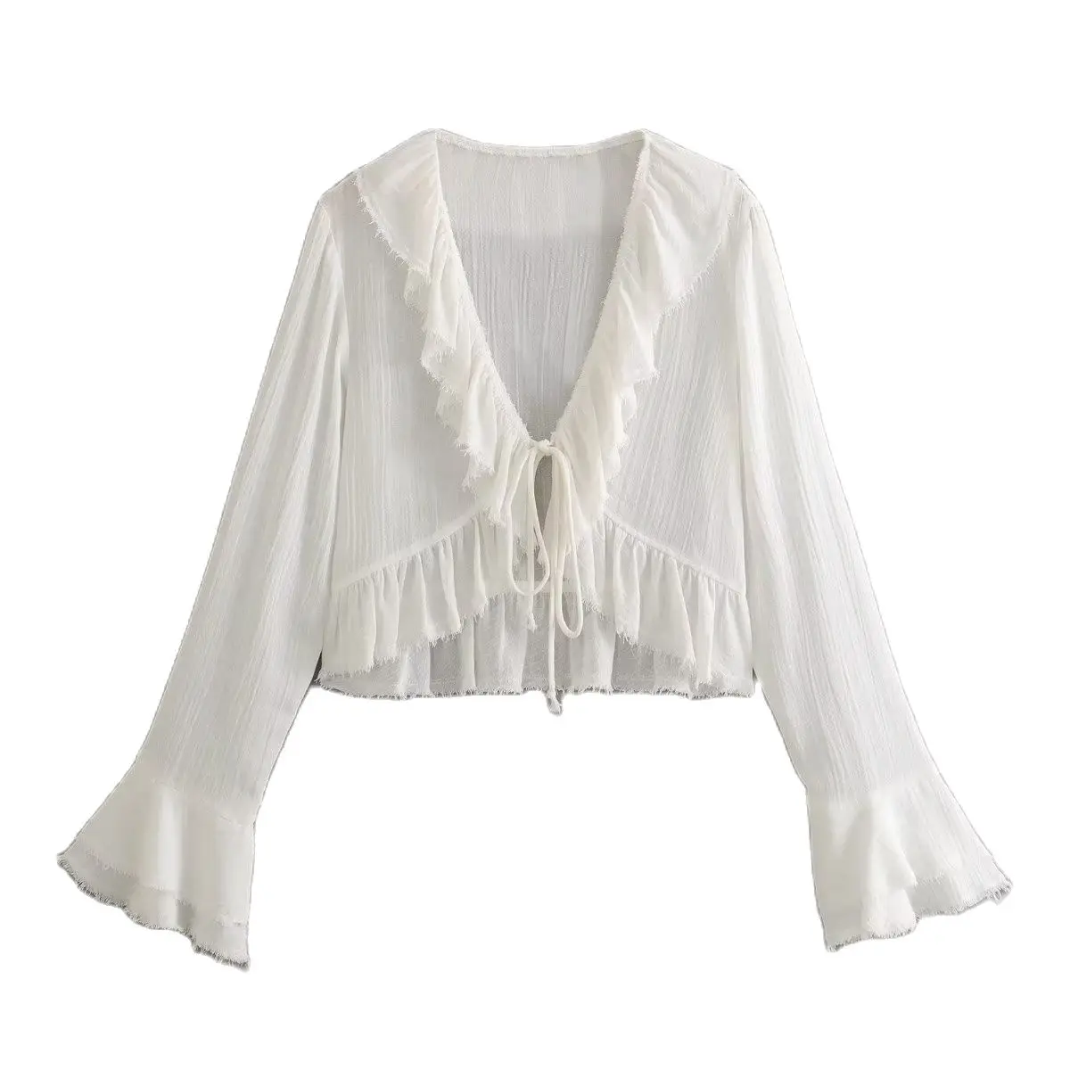 

Women 2023 New Sweet Fashion Laminated decorative textured Blouses Vintage Long Sleeve Female Shirts Chic Tops