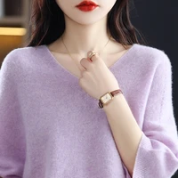 2022 spring and summer new pure wool knitted short sleeved ladies v neck sweater solid color fashion casual top thin section