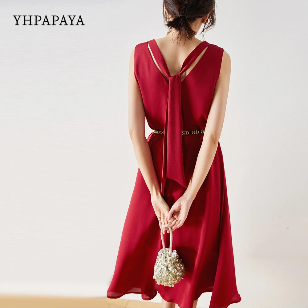 

YHPAPAYA Party Dresses For Women Fashion Sleeveless Solid Loose Dress Elegant Sweet Maxi Dress Female Vestidos
