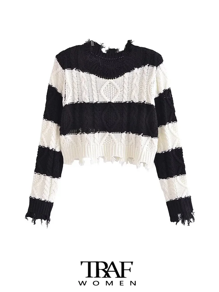 

Женский трикотажный свитер в полоску, с длинным рукавом и круглым вырезом