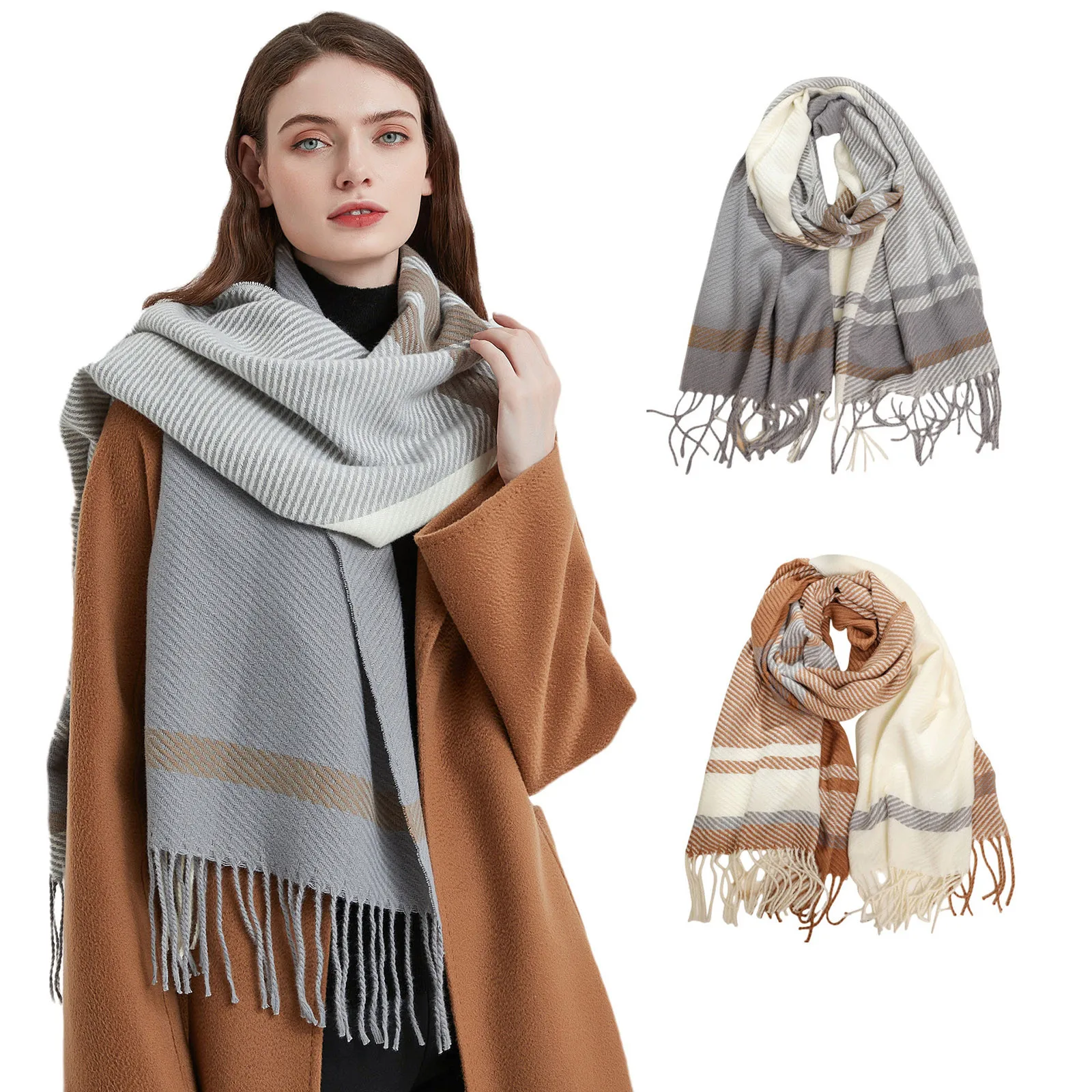 

2023 Tassel Plaid Winter Scarf Women Neck Head Scarves Fashion Casual Scarfs Cashmere Ladies Shawls And Wraps Bufandas Hombre