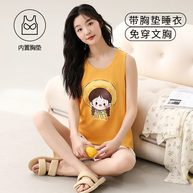 Летний женский оригинальный комплект хлопковая одежда для сна с бюстгальтером