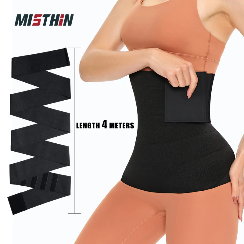 

MISTHIN Latex Waist Trainer Wrap Bandage 4 Meters Belt Corsets For Women Trimmer Belt Black Gym Fitness Shaper