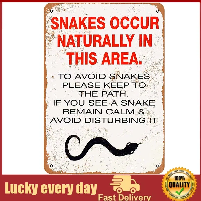 

Jesiceny Great Tin Sign Aluminum Snakes Occur Naturally in This Area Tin Wall Sign Outdoor & Indoor Sign Wall Decoration