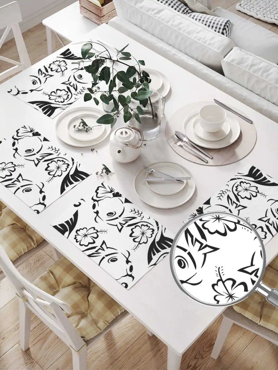 Set of napkins &quotJapanese fish" for table setting | 32x46 cm 4 things. Joyarty decor home textile Dinner Towel Serving Party Non-slip Coaster