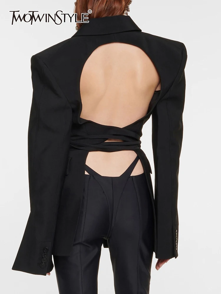 

Женский Повседневный Блейзер TWOTWINSTYLE, белый однотонный Блейзер составного кроя с отложным воротником, длинными рукавами и открытой спиной на лето