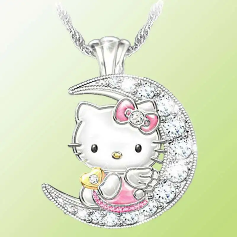 

Hello Kitty Woman Necklace Cute Children Moon Pendant Jewelry Accessories Cartoon Kitten Jewelry Accessories Wholesale
