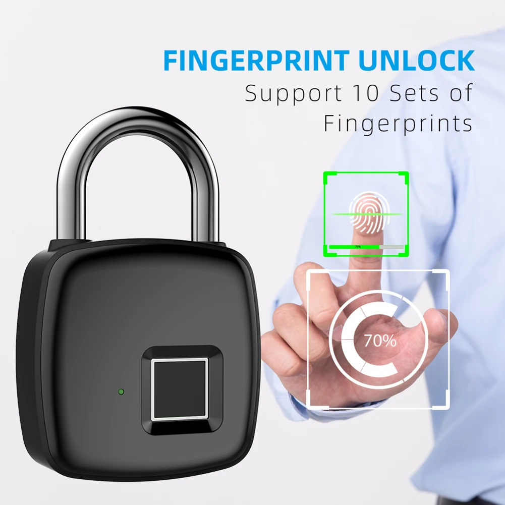 

Fingerprint Padlock Keyless Drawer Safety Lock Biometric Identification Waterproof USB Rechargeable for Cabinet Backpack