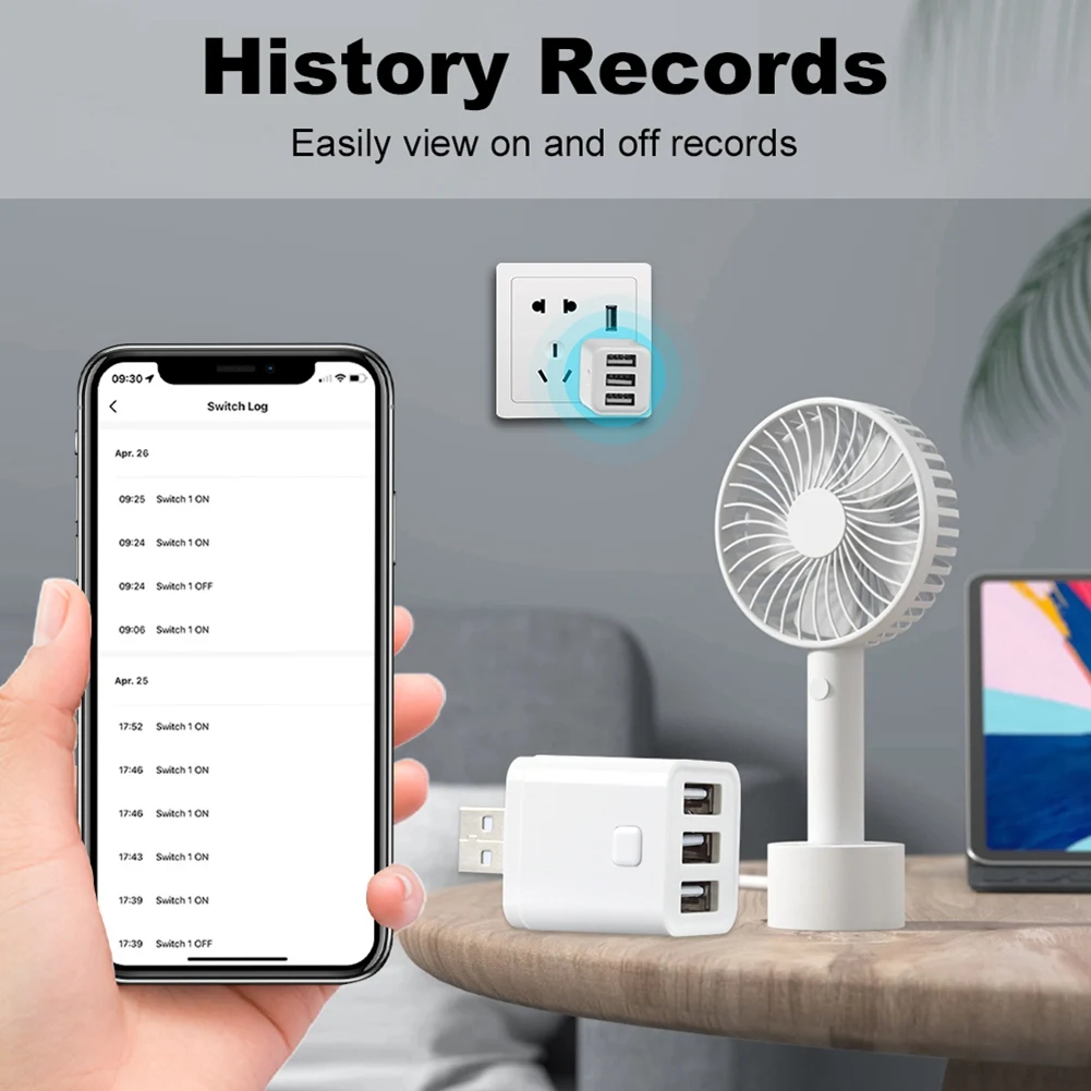 Фото Умный Wi-Fi USB-адаптер Tuya, мини-адаптер питания USB 5В, управление через Smart Life, совместимость с Alexa, Google, Яндекс, Алиса, 3 порта USB, очень рекомендуется №5