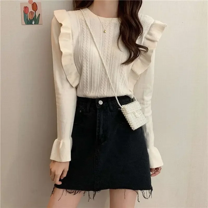 Новинка 2024 винтажный вязаный топ во французском стиле с деревянными ушками для