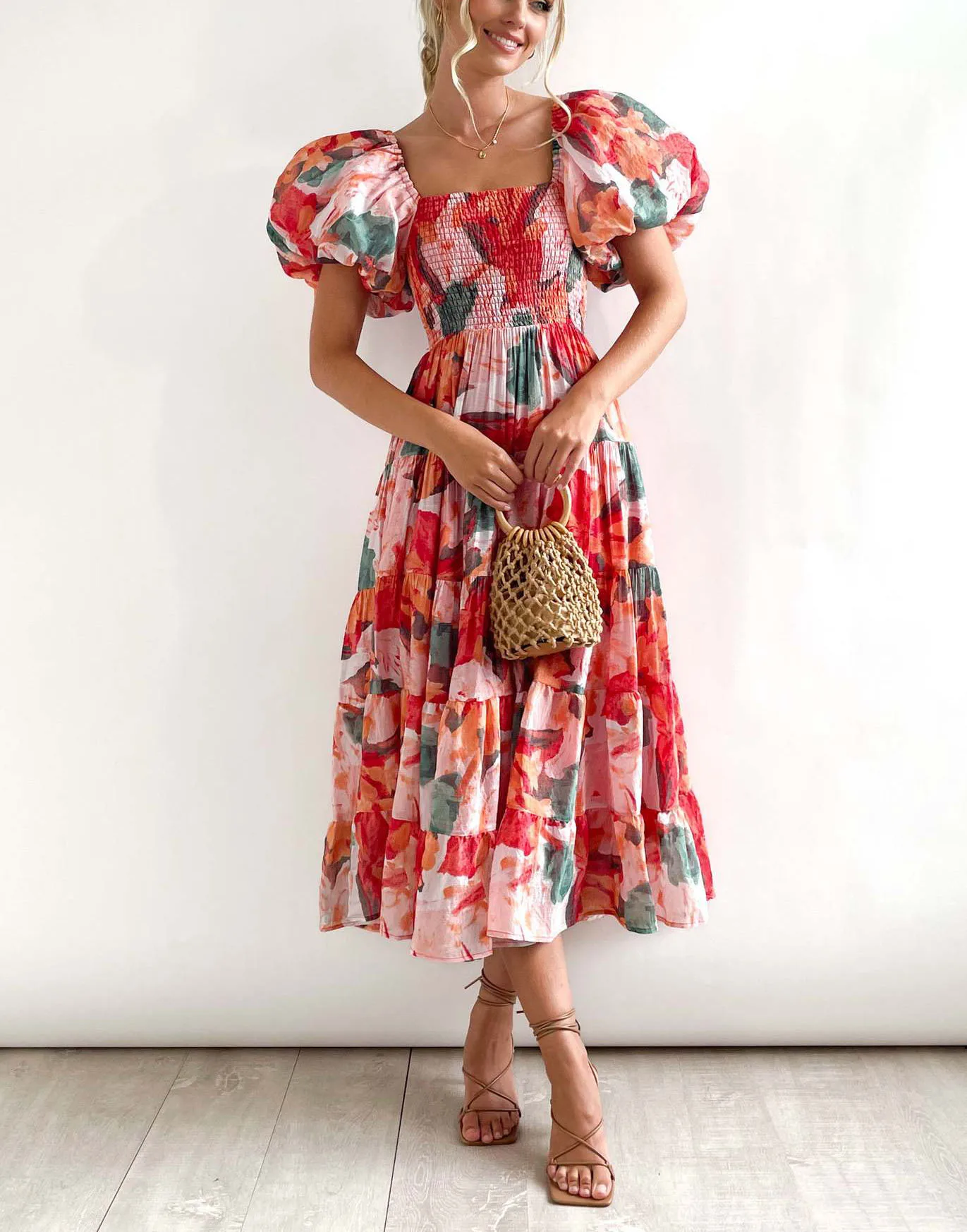 

TSACTE New In Dresses Women's 2023 Summer Boho Floral Print Square Neck Ruffle Swing Beach Long Maxi Dress Elegant Gown