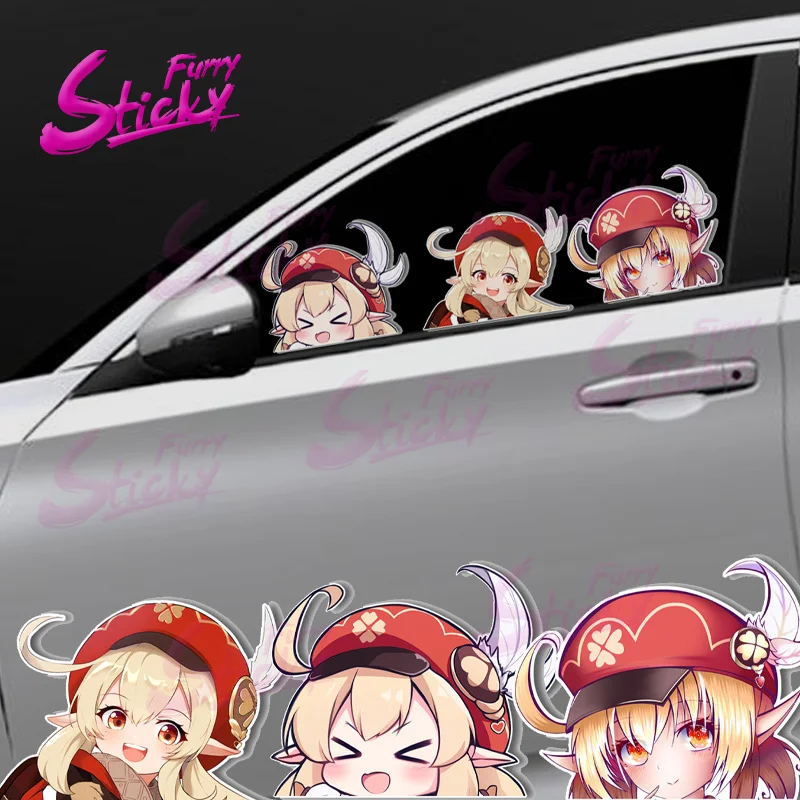 

Furry Sticky Genshin Klee Game Anime Car Sticker Decal Peeking Mini Cooper Car Accessories Laptop Helmet Trunk Stickers