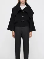 Ladies Bat Sleeve Loose Short Jacket Women's Outline Cape Collar Double Sided 2022 Autumn Winter Metal Lock Button Woolen Coat