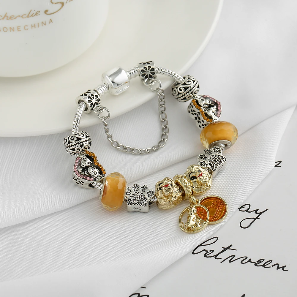 Фото Seialoy Fashion Lion Charm Kids Bracelet & Bangle Original Animal Heart Shaped Beads Bracelets For Women Men Popular Jewelry №4