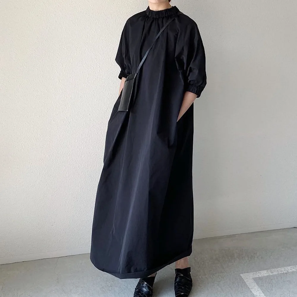 

Female Vintage Long Dress Elegant Little Black Casual Loose 2022 New Women Japan Simple Office Ladies Maxi Dresses New Young