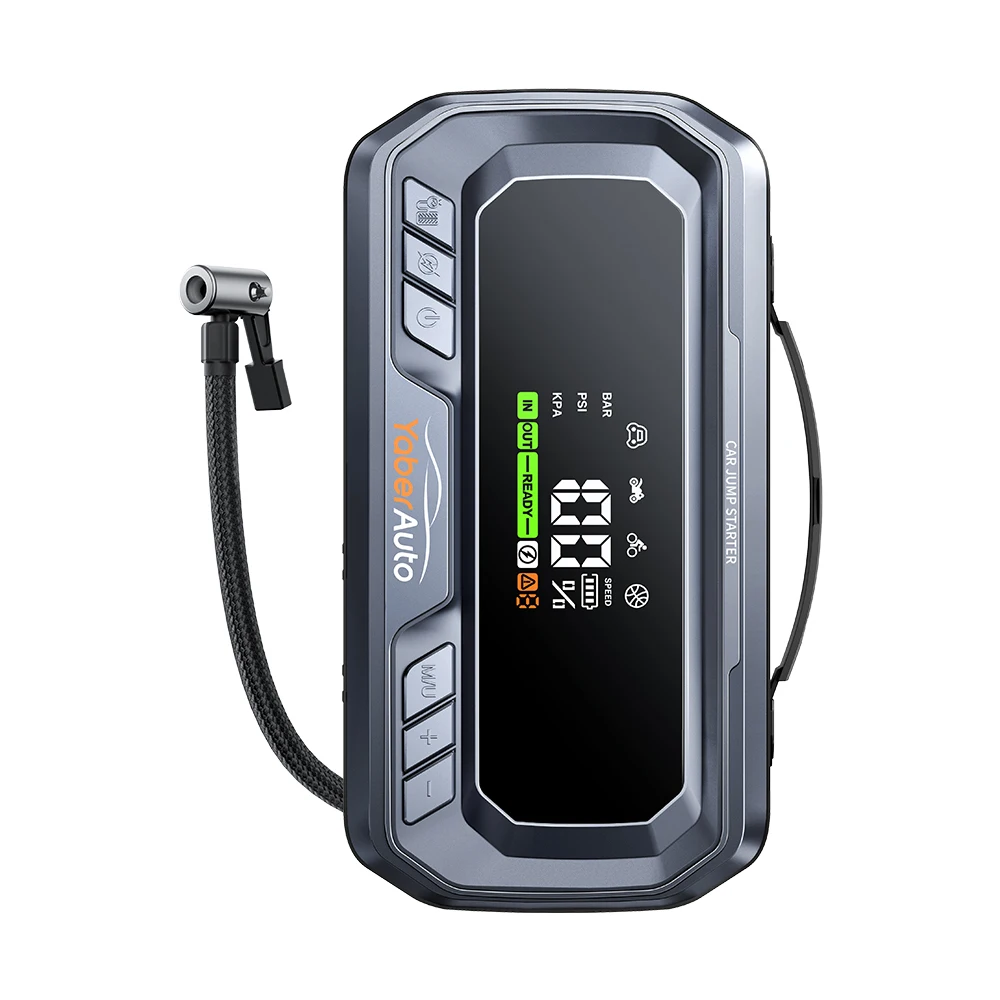 

Yaber 4 в 1 6000A Jump Starter PD65W Power Bank 160PSI Воздушный компрессор Насос для шин Портативное зарядное устройство Автомобильный усилитель Пусковое устройство