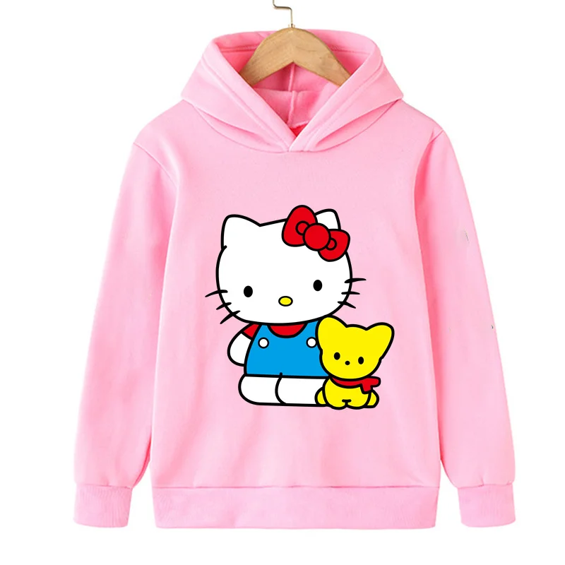 

Милый детский костюм Hello Kitty Sanrio, Весенняя толстовка с капюшоном, детская одежда, забавные толстовки Haruno Sakura для девочек-подростков, Детская толстовка