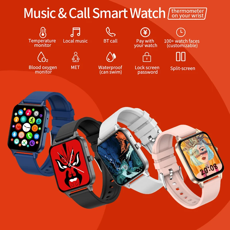 MX7 Smart Watch for Men Women Waterproof IP68 Body Temperature Split Screen Breath Training 100+ Watchface Custom Smartwatch