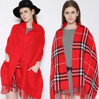 wool autumn and winter womens pocket scarf shawl plaid faux cashmere scarf holiday giftdropshipping