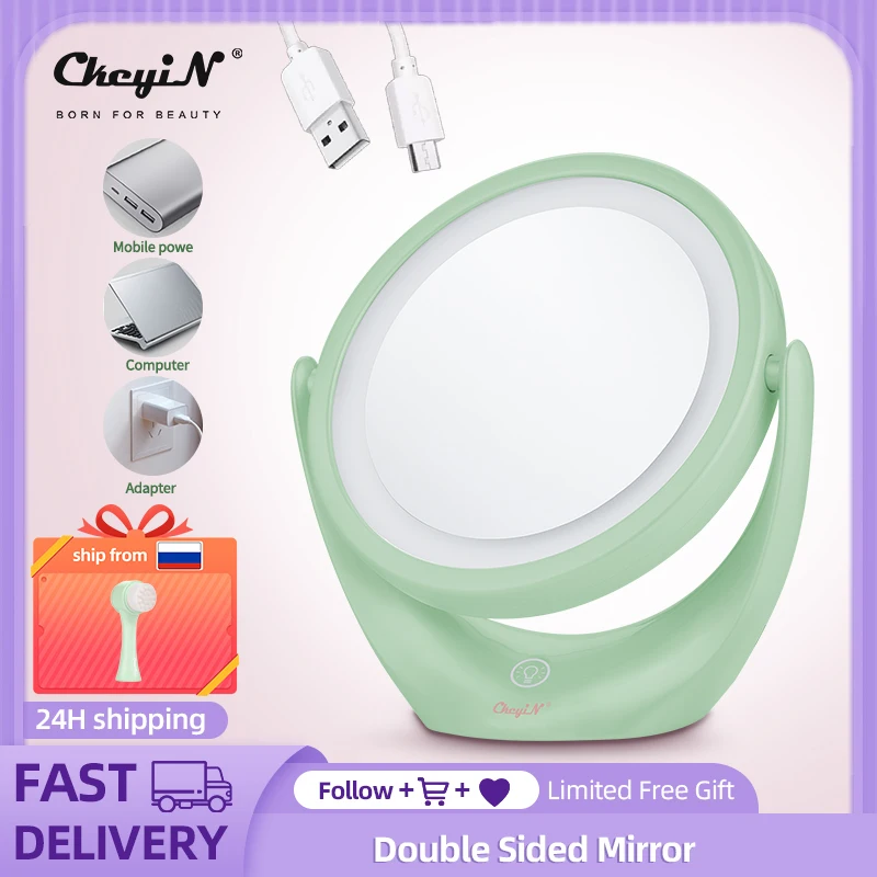 

CkeyiN LED Makeup Mirror 5× Magnifying Dresser Table Mirror Lighting Dual-side Touch Screen 360 Degree Swivel Vanity Mirror