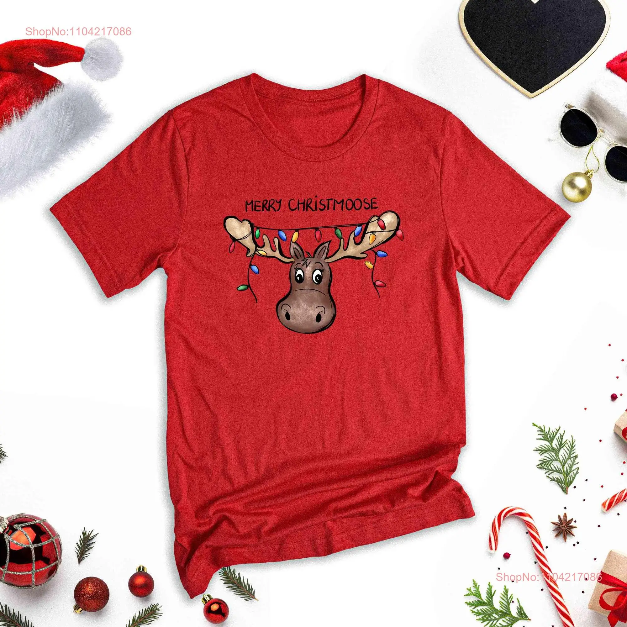 Футболка Merry Christmoose с рождественским оленем и семейным лосем длинными или