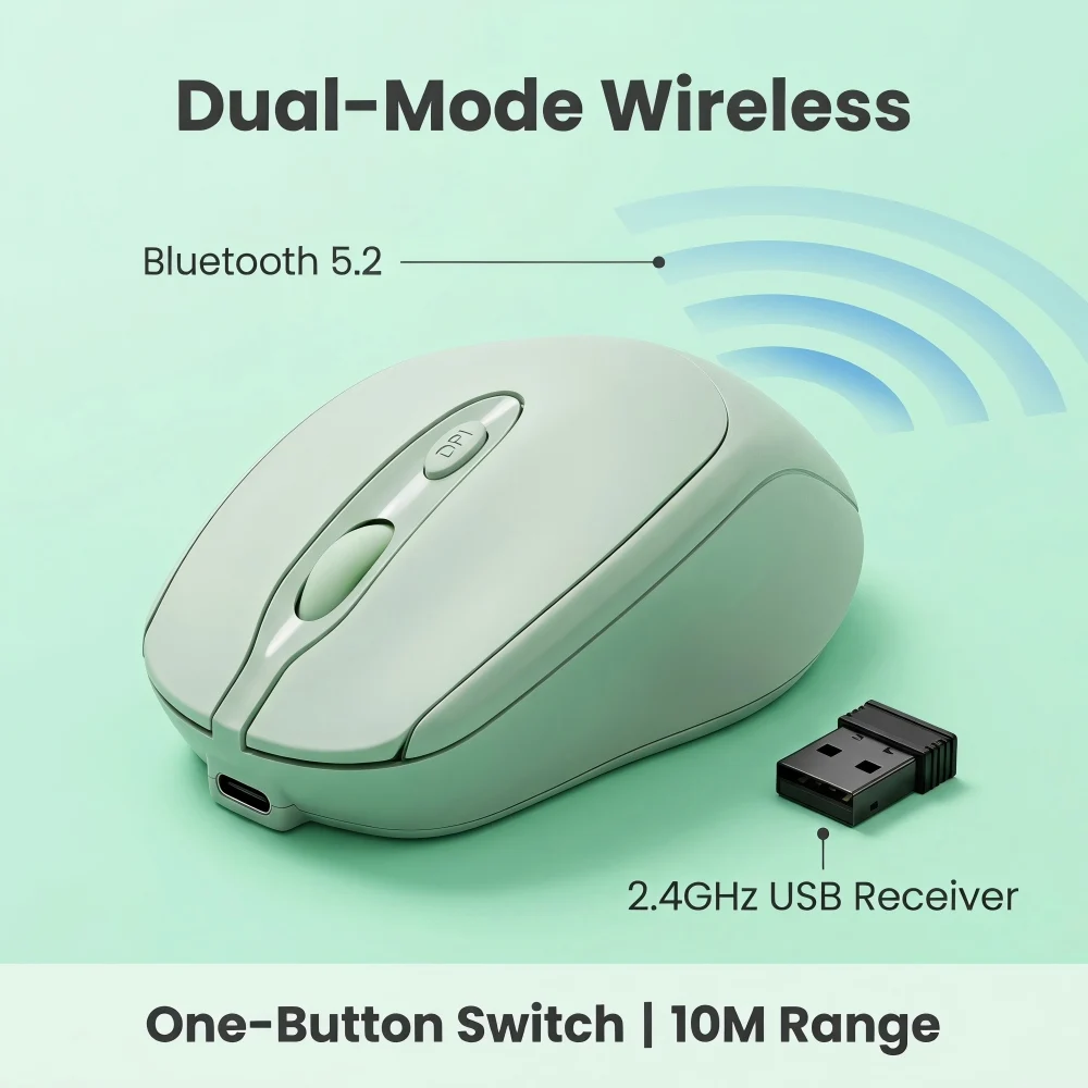 Фото Беспроводная Bluetooth-мышь NULOXO, перезаряжаемая, бесшумная, тонкая, Type-C 2.4G для iPad, Mac, ПК, ноутбука, планшета, Surface, зеленая №2