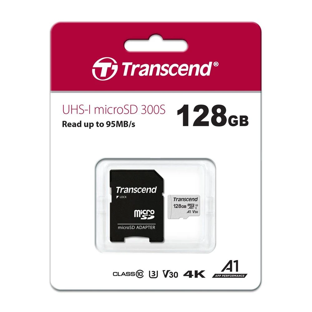Карта памяти Micro SecureDigital Transcend TS128GUSD300S-A class10 UHS-1 + SD адаптер 128Gb |