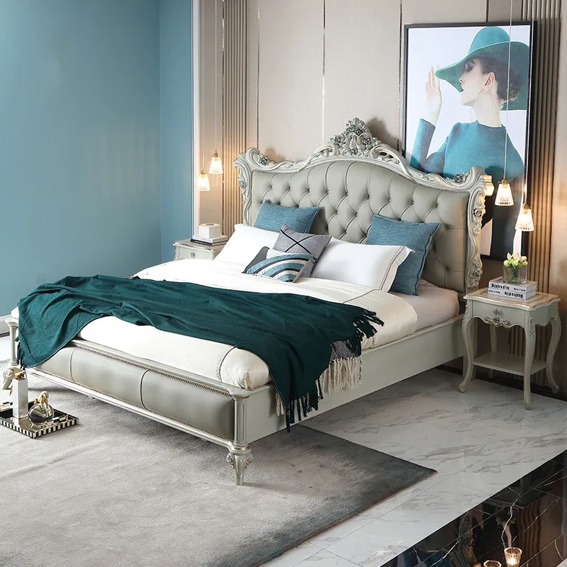 

Светильник Кая роскошная кожаная двуспальная кровать во французском стиле, ретро-кровать принцессы из массива дерева в европейском стиле, Высококачественная мебель